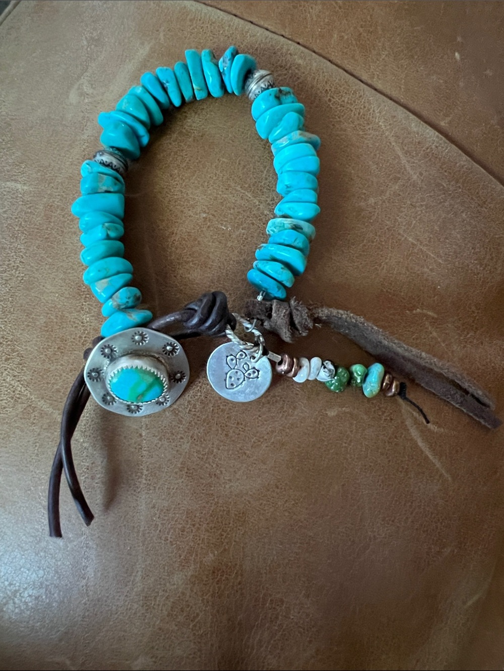 Turquoise Western-Style Bracelet with Sterling Silver, Leather